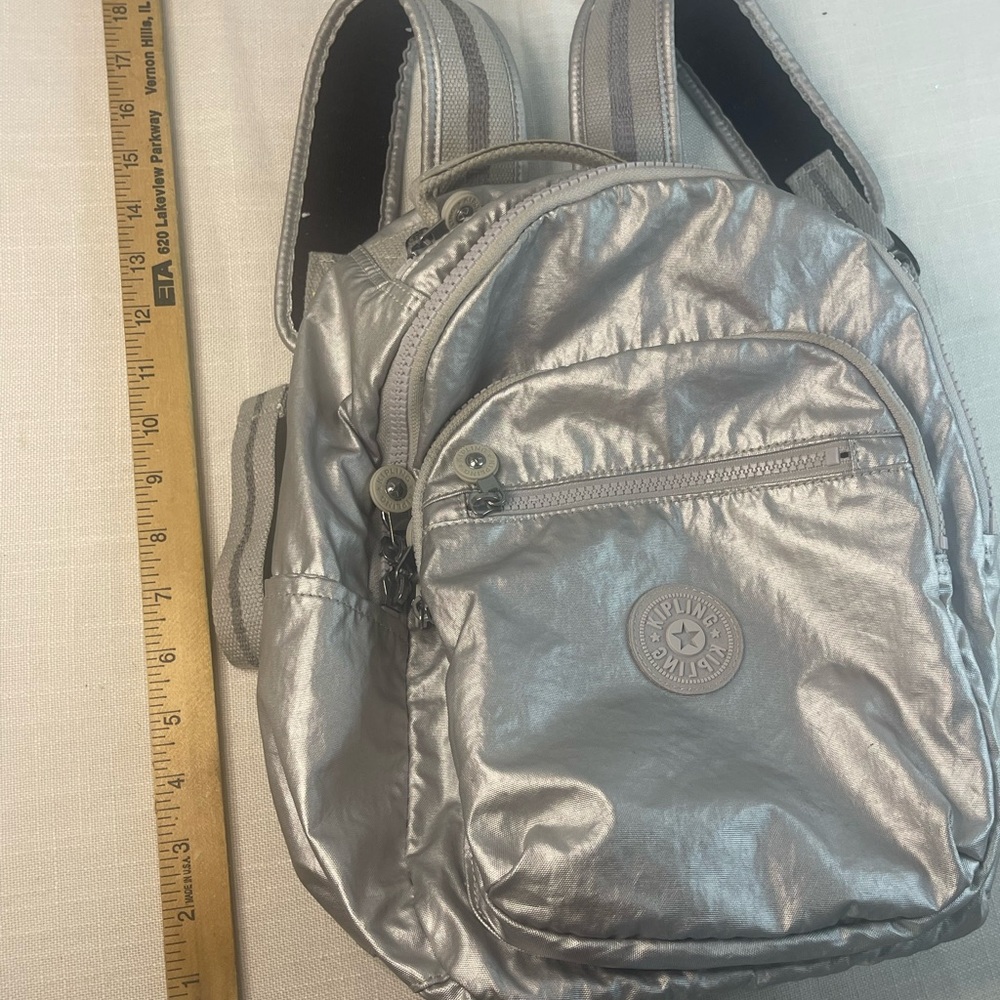 Kipling Metallic Silver Backpack - image 5